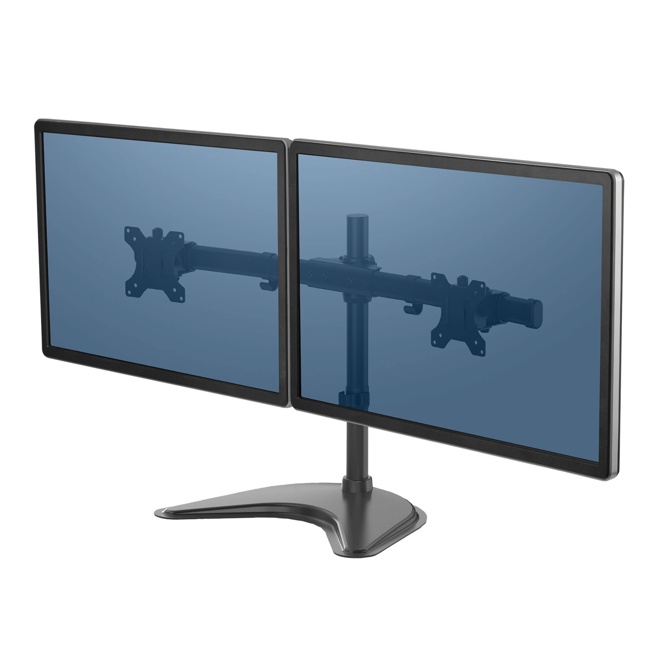 Fellowes Dual Monitor Arm - Seasa Freestanding Monitor Mount for 8KG 27 inch Screens - Ergonomic Adjustable Monitor Arm - Tilt 45° Pan 120° Rotation 360°, VESA 75 x 75/100 x 100 - Black