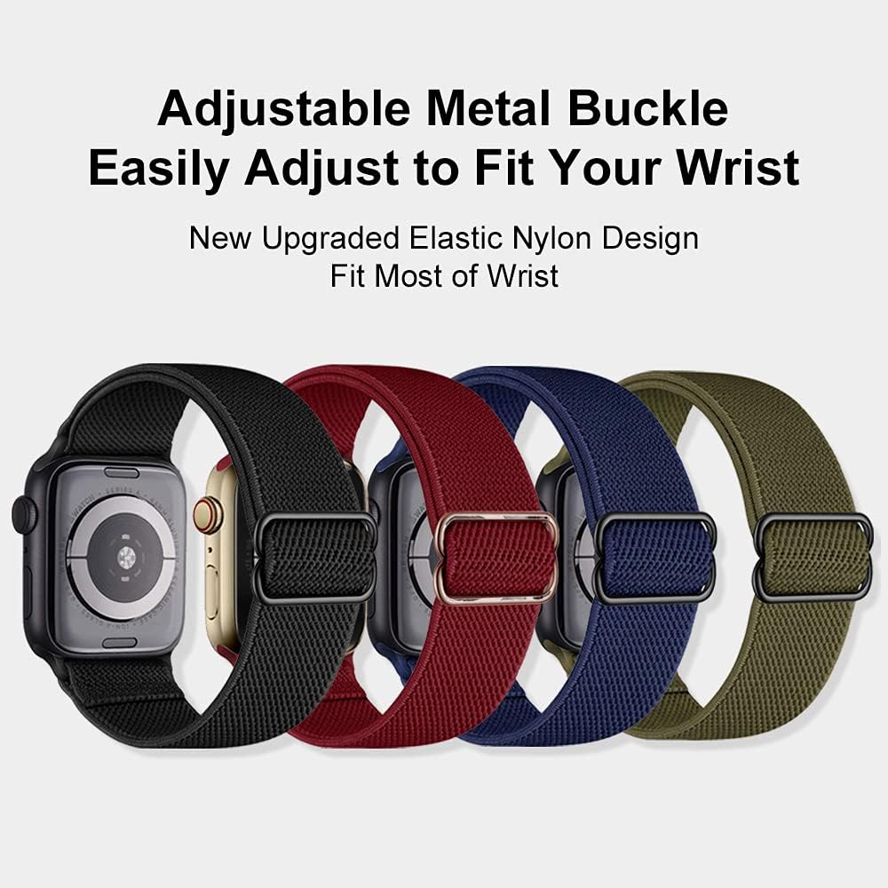 DoloSun Stretchy Nylon Solo Loop Bands Compatible with Apple Watch 38mm 40mm, Adjustable Stretch Braided Sport Elastics Women Men Strap for iWatch Series 6/5/4/3/2/1 SE (Black-42/44MM): Clothing