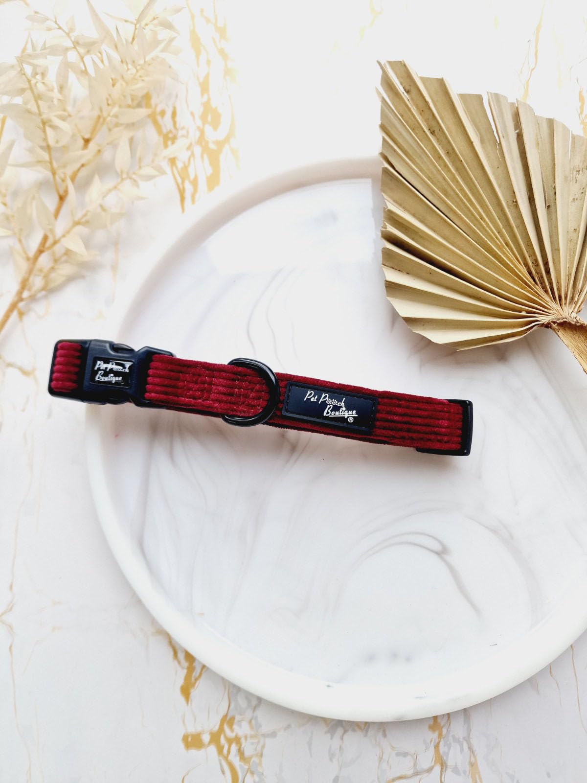 BURGUNDY RED CORD DOG COLLAR M