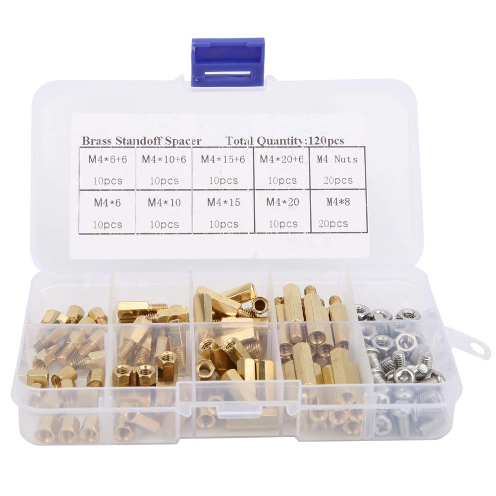 Garosa 120PCS M4 Male Female Brass Hex Standoff 304 Stainless Steel Screw Nuts Set PCB Board Standoff Screw Nut Motherboard Assortment Kit with Storage Box