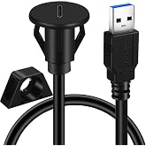 BATIGE Small USB 3.0 Male to Type C 3.0 Female Car Flush Mount Cable USB C 3.0 Panel Mount Extension Cable for Car Truck Boat Motorcycle Dashboard 3ft