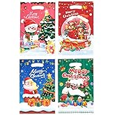 FJAKA 30pcs Christmas Plastic Gift Bags with Handles, Merry Christmas Goodie Bags, Santa Claus Plastic Goody Candy Cookie Snack Treat Party Favor Bags for Winter Xmas Holiday Party Decorations Favors