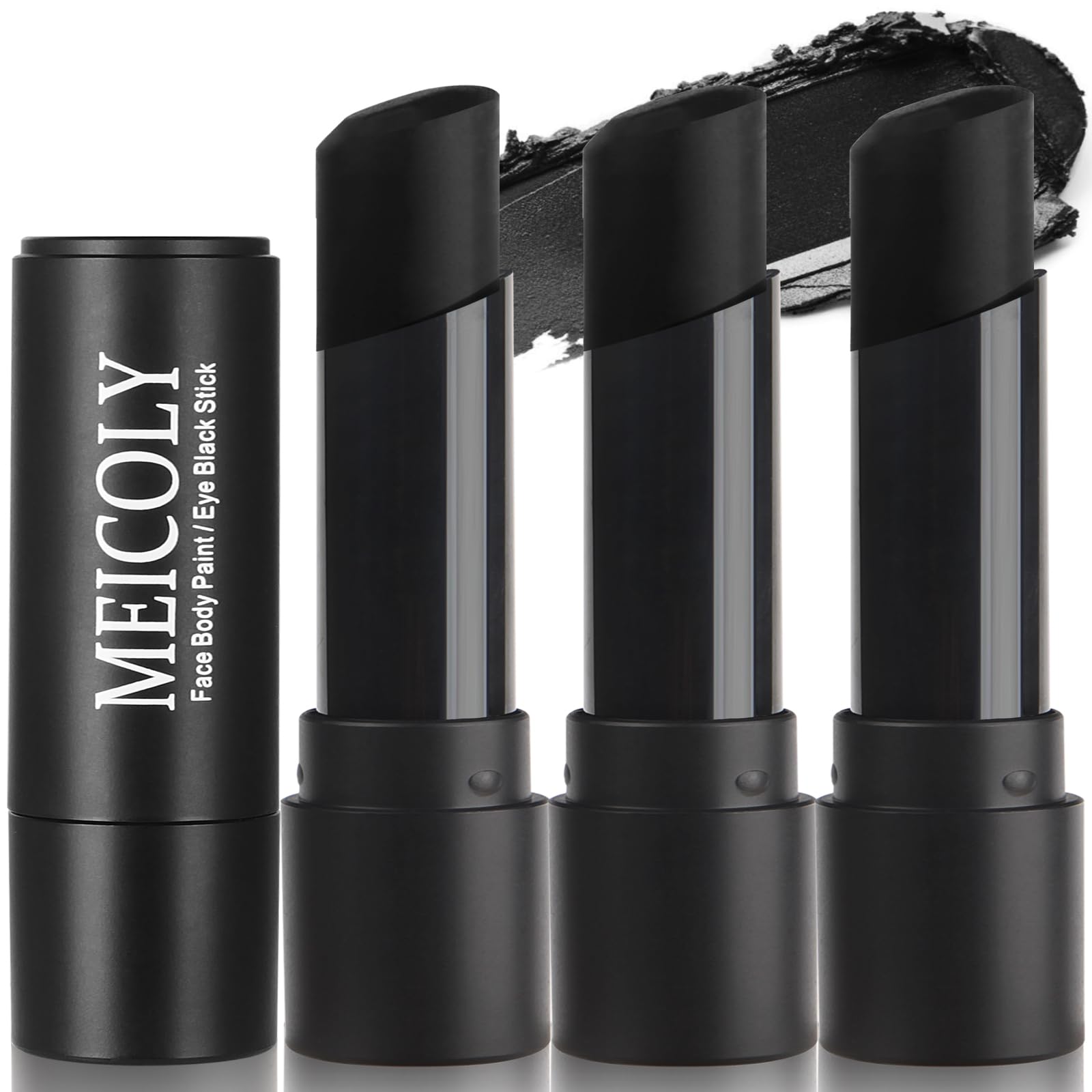 Photo 1 of MEICOLY 3Pcs Black Face Body Paint Stick,Waterproof Eye Black Baseball/Softball/Football,Face Paint for Cat Halloween Zombie Skull Skeleton Clown Cosplay Makeup,Body Paint for Adults and Kids