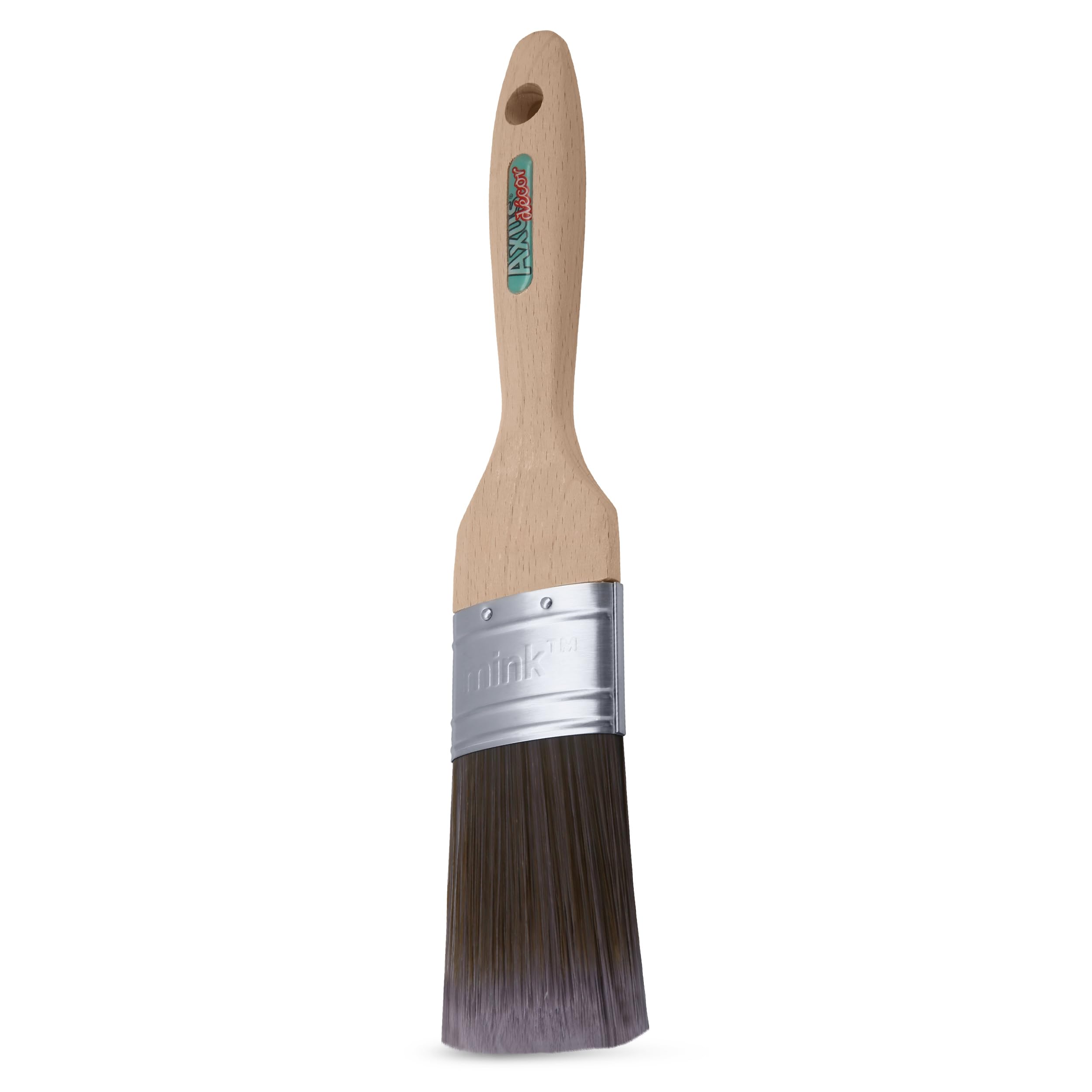 Axus Decor Silk Touch Paint Brush (Mink Color) - Angled For Cutting In Walls, Ceilings & Woodwork Edges, Smooth, Slightly Oval-Shaped Brush, Beech Wood Handles, Anti-Rust Stainless Steel - 2"/50mm