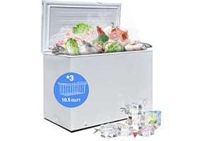 Smad Chest Freezer 10.5 Cu.Ft, Large Deep Freezer with 3 Removable Basket and Lock, Adjustable Thermostat, Low Noise, Perfect for Home, Kitchen, Garage and Basement, White