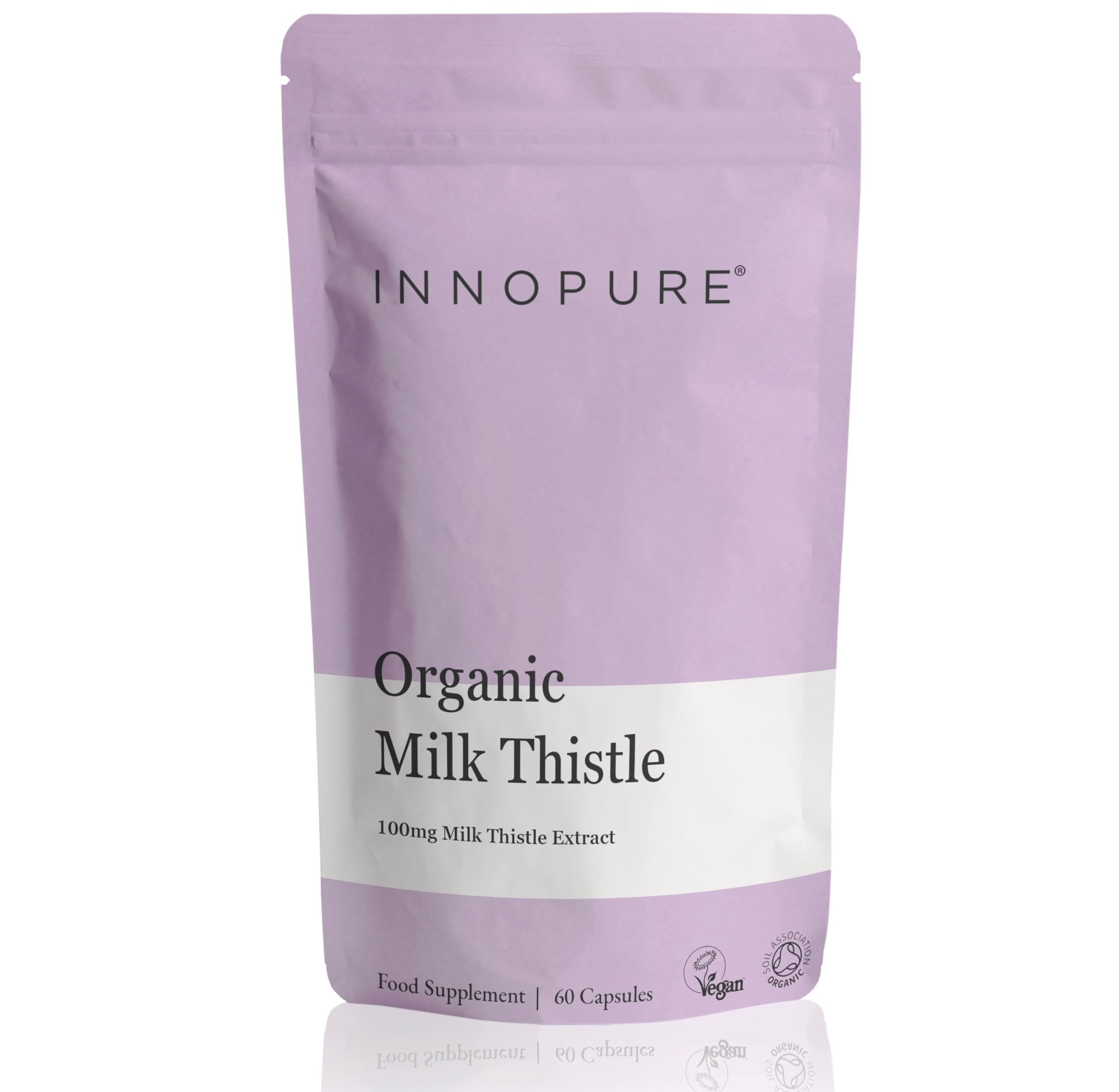 INNOPURE Organic Milk Thistle Capsules - Premium Quality, Soil Association & Vegan Society Certified 100 mg - 80% Silymarin (60 Capsules) UK Made