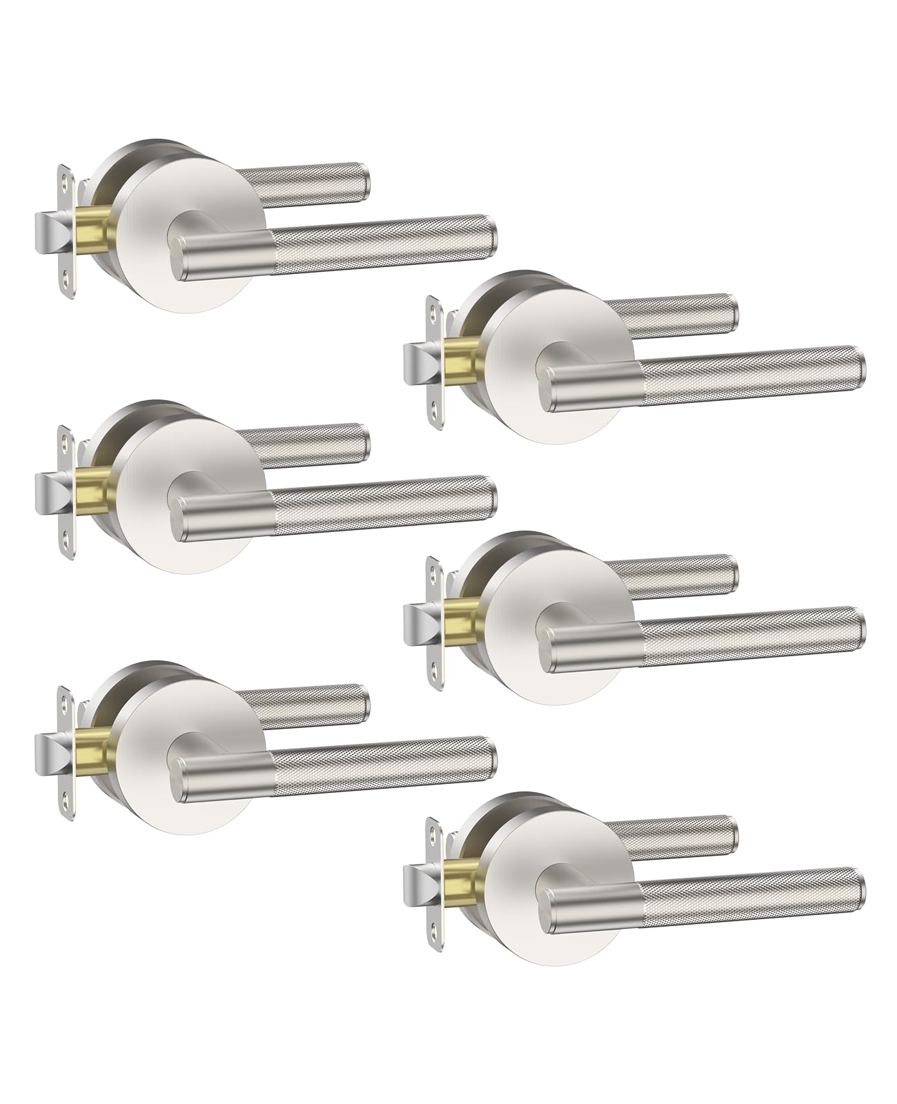 Photo 1 of Asidrama 6 Pack Passage Brushed Satin Nickel Door Handles, Door Lever with Door Knobs Indoor for Bedroom or Bathroom, Heavy Duty Door Handles Interior with Locks for Left Right Sided Doors