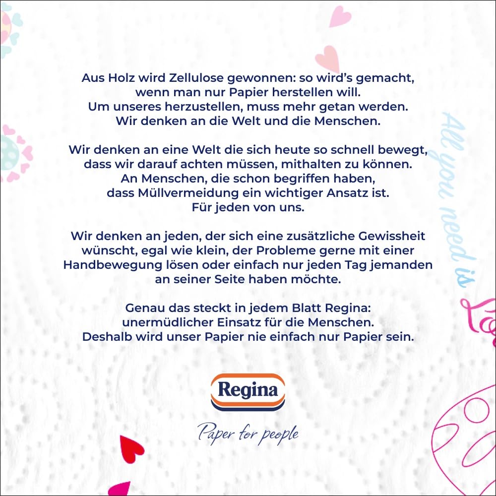 Regina mit Herzen Haushaltstücher - 32 Rollen-Packung (8 x 4 Einzelpackungen), 43 Blatt 3-Lagig, Super Saugfähig, Dick, Beständig, FSC Papier 7