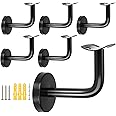 6Pcs Black Handrail Bracket Stainless Steel Stair Railing Brackets with Mounting Screws, Handrail Brackets for Staircase, Stairway Hardware