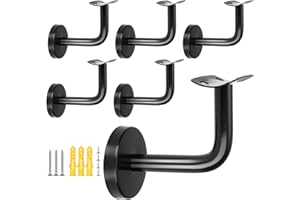 ZOFORTY 6Pcs Black Handrail Bracket Stainless Steel Stair Railing Brackets with Mounting Screws, Handrail Brackets for Staircase, Stairway Hardware