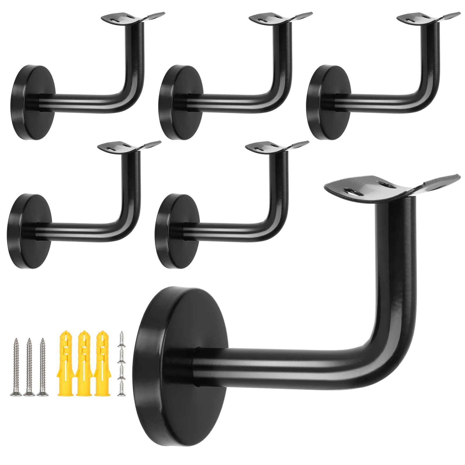 Photo 1 of 6Pcs Black Handrail Bracket Stainless Steel Stair Railing Brackets with Mounting Screws, Handrail Brackets for Staircase, Stairway Hardware