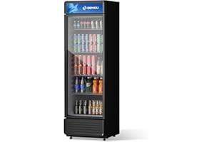 BEYOU Commercial Display Refrigerator, 13.3 cu. Ft Upright Beverage Merchandiser with single Glass Door, Drink Cooler for Living Room,Bar,Garage（Black）