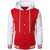 HOOD CREW Hooded Varsity Bomber Jacket Cotton Blend Letterman Hoodie Baseball Jackets for Men