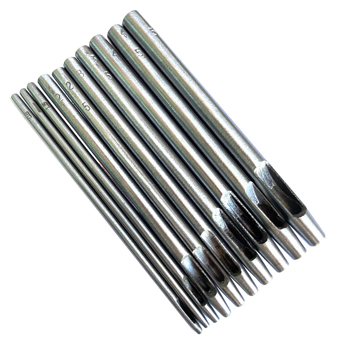 CL-Link Set of 10 Leather Hole Cutters, Round 0.8-5 mm, for Straps, Belts, Linen Paper, Soft Rubber Material