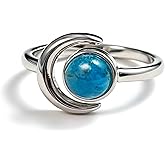Apatite Ring, Sun and Moon Blue Crystal Rings for Women, Adjustable Bohemian Jewelry for Women