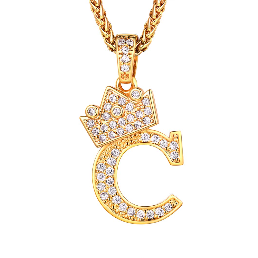 Richsteel Bling Pendant Cool Mens Gold Chain For Womens Alphabet Initial C Letter Necklace