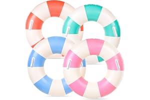 FYSUIMU 4Pcs Inflatable Pool Float with Handle 4 Colors Classic Striped Swim Rings Swimming Pool Tubes for Teens Summer Beach Bachelorette Party, 30 x 14 Inch