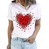 Valentines Day T Shirts for Women Vintage Love Heart Graphic Short Sleeve Tees Valentine Gift Casual Holiday Tops