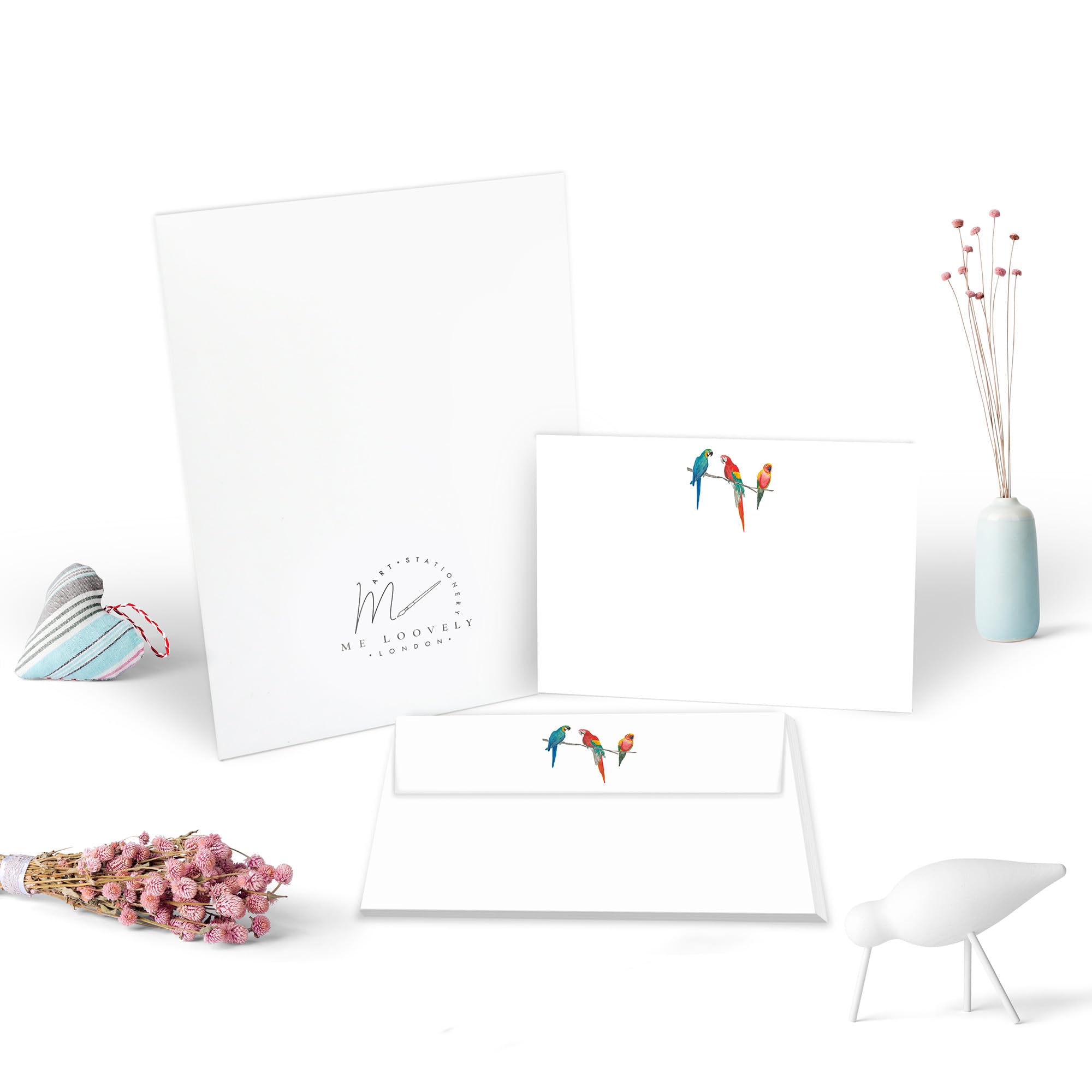 Me Loovely Three Parrots Notecard and Envelopes Sets A6 Size Flat Note Cards Stationery Set Writing Supplies Correspondence Card | Christmas Gifts (10 Cards & 10 Envelopes with Gift Envelope)