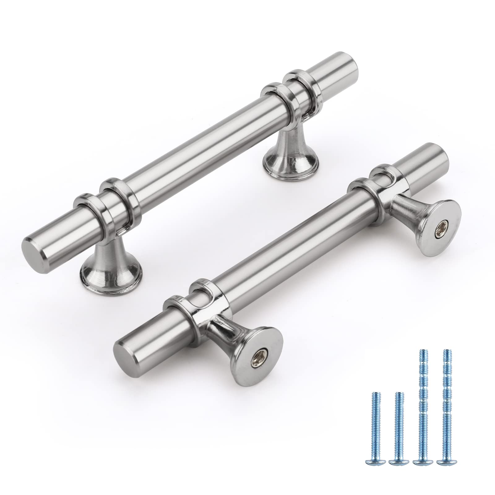 Rergy Cabinet Handles Drawer Pulls and Knobs, 10Pack Brushed Nickel 3inch Hole Center, Kitchen Hardware for Dresser Handle Zinc Alloy Furniture Pull Image