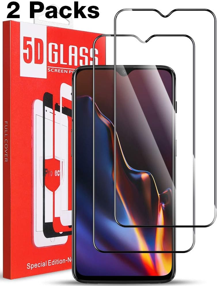 MEGIVEZ [2-Pack] OnePlus 6T Screen Protector - Tempered Glass Full Cover Protective Film for OnePlus 6T Anti-Scratch, Bubble Free, Lifetime Replacement Warranty (Black)