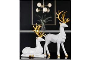 BrichLife 2pcs 3D Geometric Elk Resin Statue, Seated and Standing Elegant Lucky Deer, Luxurious Simple Style Ideas, Suitable for Living Room, Wine Cabinet, Display Stand, Bedroom, Office Desktop