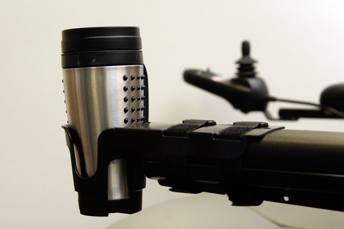 Nearly Universal OH - Wheelchair Cup Holder, Cup Holder for Electric Wheelchair and Mobility Scooter, Black