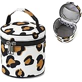 BBORGDC Cosmetic Bag, Portable Leopard Print Toiletry Pouch with Handle, Water-resistant Small Cylinder for Girls Travel, Boho Original Design