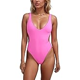 geluboao One Piece Swimsuits for Women Sexy V Neck Cutout Adjustable Push Up Tummy Control High Cut Thong Bathing Suit