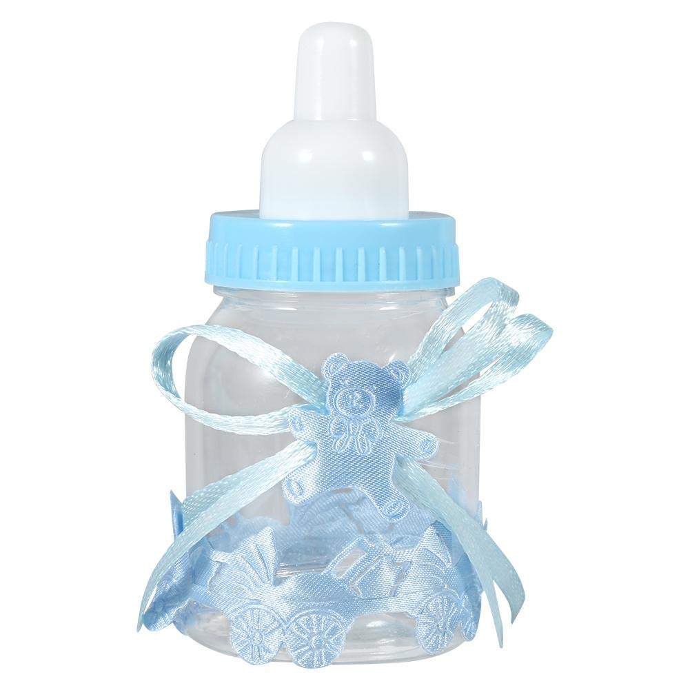 Fdit 12Pcs Baby Shower Bottles, 1.6 x 3.5inch Blue Candy Chocolate Bottles Box Plastic Baby Shower Bottle Party Favors Gifts Decorations