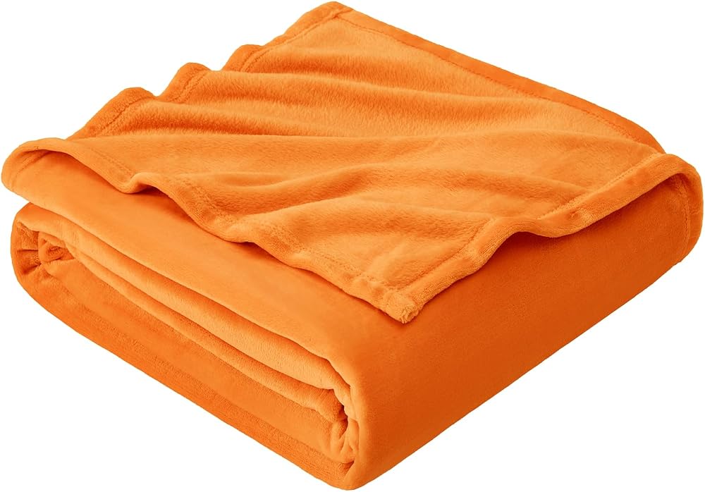 EHEYCIGA Fleece Blanket Orange 150x200cm Twin Size Soft Flannel Throw
