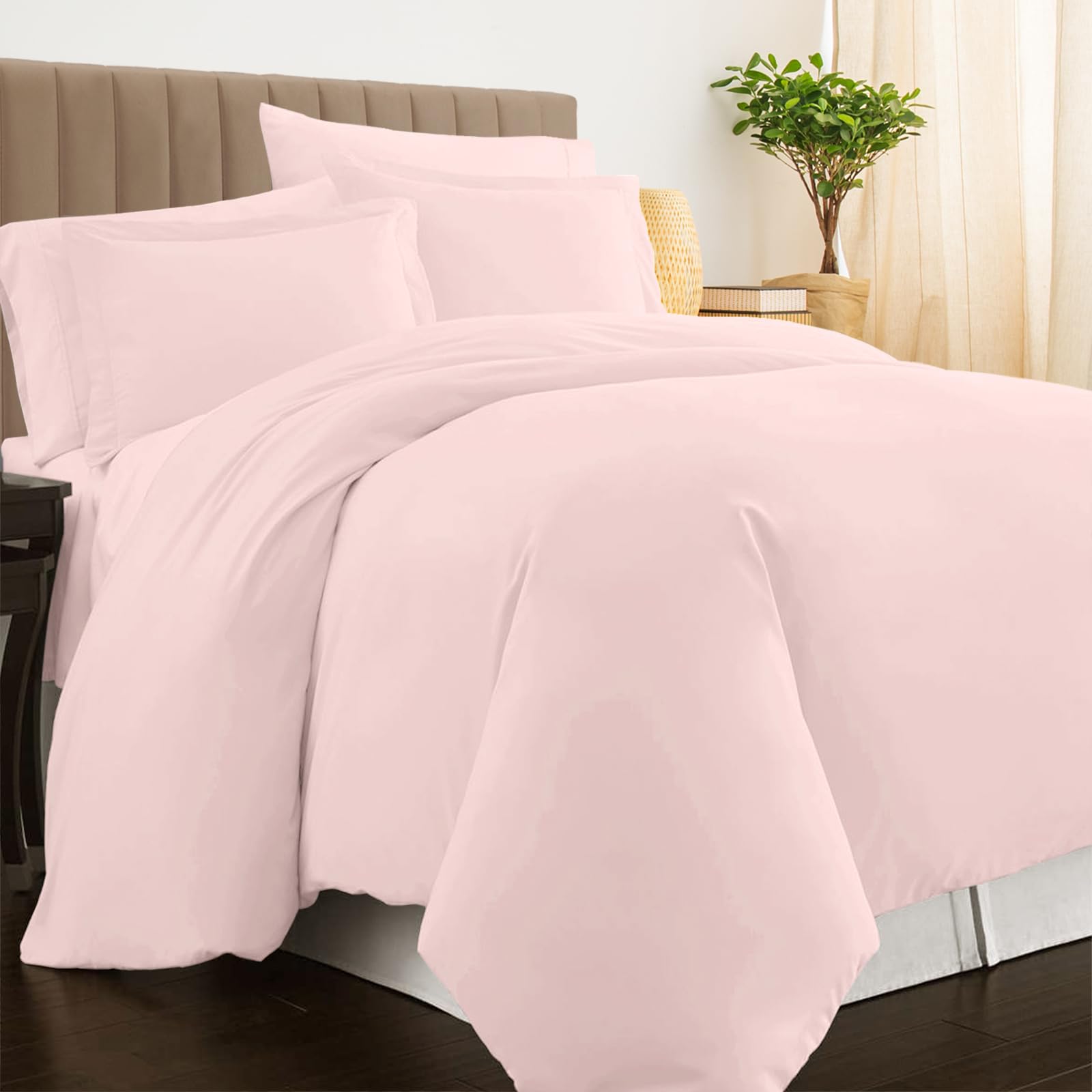 Pizuna Luxurios Cotton King Duvet Cover Set Light Pink, 800 Thread Count 100% Long Staple Cotton King Size Duvet Cover 230x220cm, Soft Sateen Quilt Cover with Button Closure (King Duvet Cover)