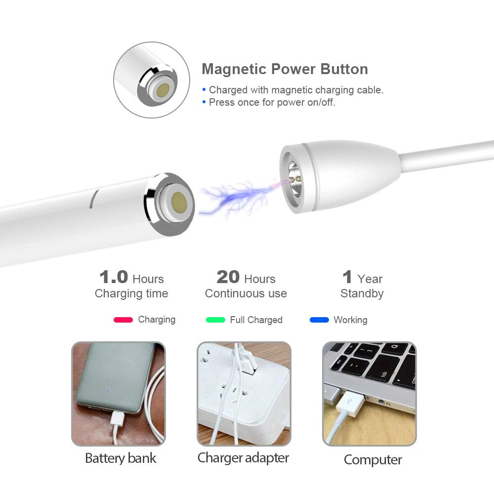 LOBKIN New Stylus Pens for Touch Screens High Sensitive Rechargeable Active Styli Tip with 1.5mm Fine Tip for Drawing & Writing, 5 Mins Auto-Off Smart Digital Pencil for Most Smartphones, Tablet