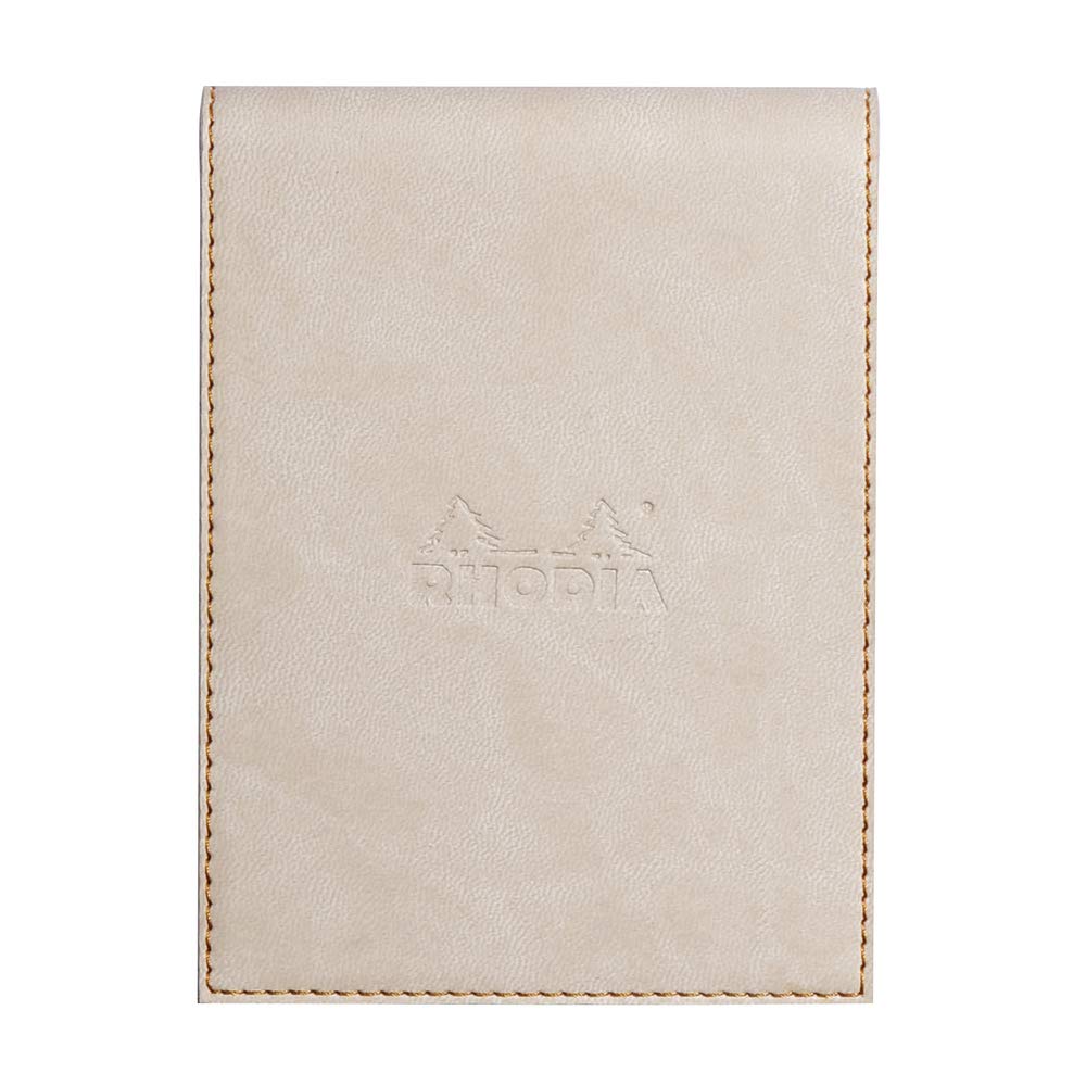 RHODIA 128205C - Clipboard Case + Stapled Notepad No. 12 Beige - 8.5x12 cm - Lined - 80 Detachable Sheets - White Clairefontaine Paper 80 g/m - Pencil Holder - Faux Leather - Rhodiarama Collection
