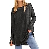 Tankaneo Womens Oversized Long Sleeve Shirts Vintage Washed Casual Loose Fit Tunic Tops with Thumb Holes