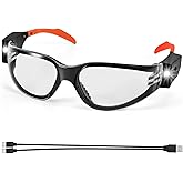 Lampim Rechargeable LED Safety Glasses for Mechanics - Ultra-Bright Built-in Cordless Work Light, Clear Anti-Fog Transparent Lenses, Ideal for Auto Repair, Under-Hood Tasks &amp; Dark Workspaces​