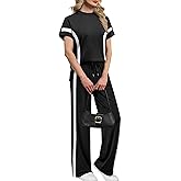XIEERDUO Women's Side Slit Lounge Sets 2 Piece Travel Outfits Wide Leg Loungewear Fashion Mock Neck Tracksuits S-3XL