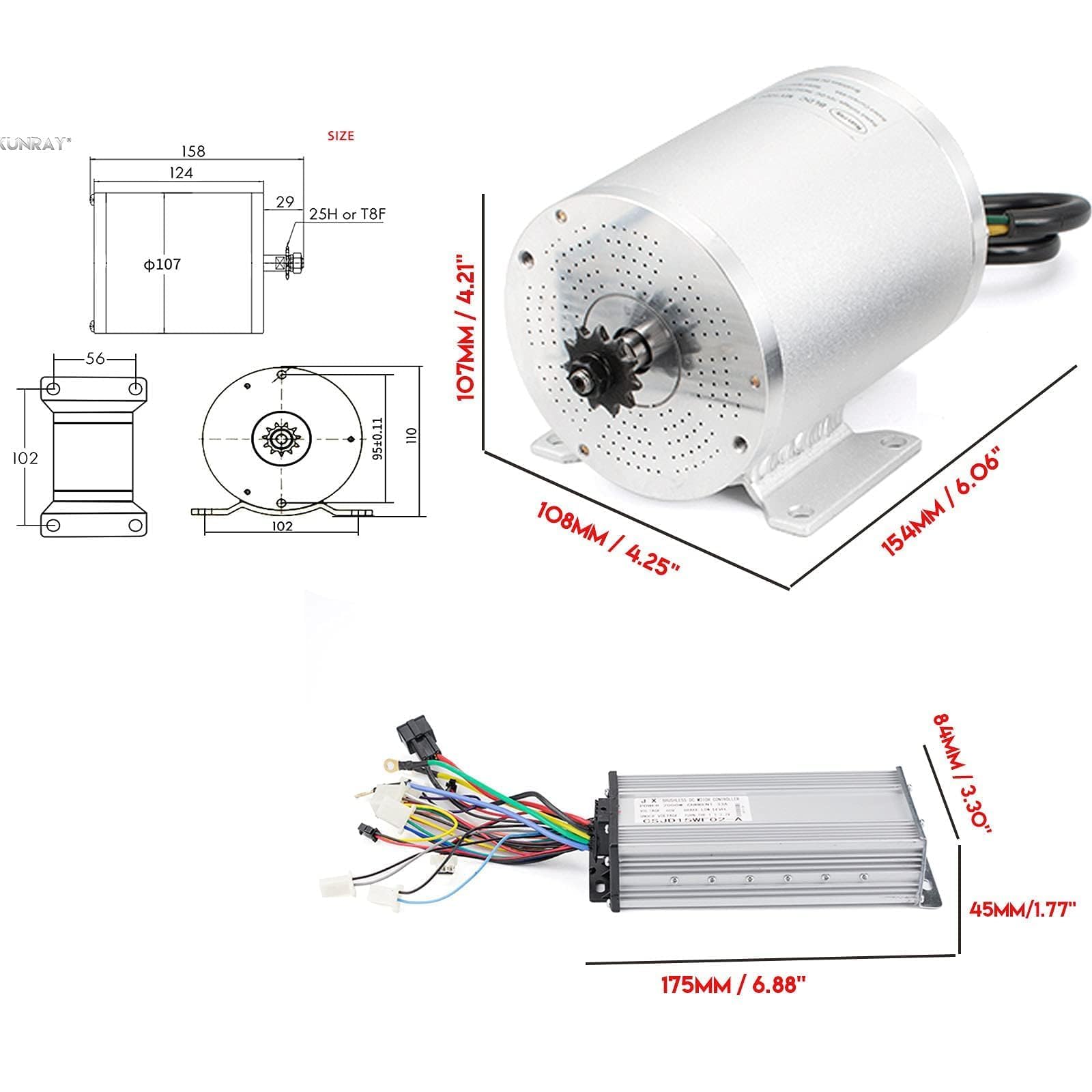 48V Go Kart Motor Kit 1000W Electric Brushless DC Motor Kits 3500RPM with 30A BLDC Mid Motor Speed Controller Handlebar Twist Grip Throttle (48V1000W Kits with Mounting Bracket)