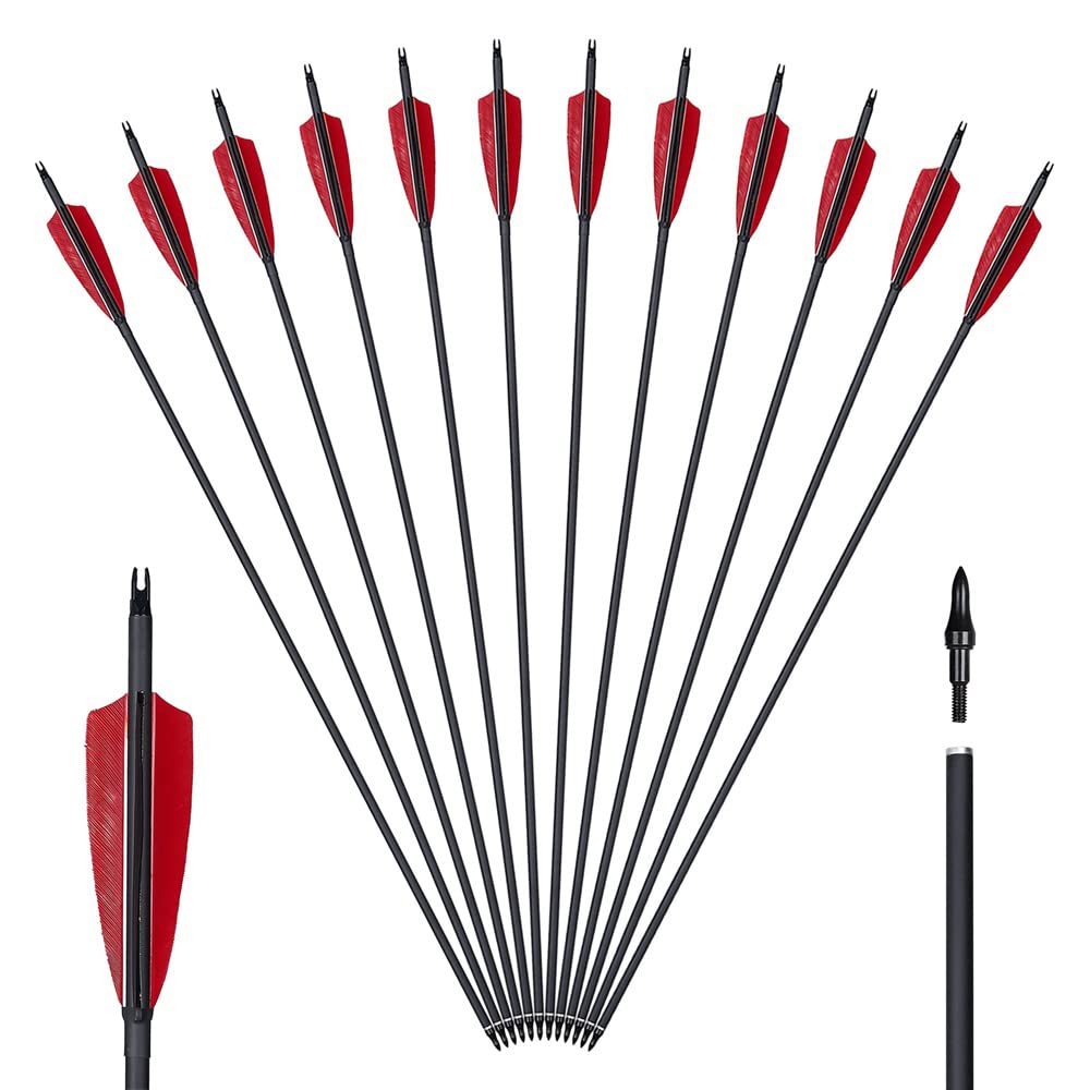 Huntingdoor 12Pcs 30 inch Archery Arrows Hunting Targeting Arrows with Replaceable Broadhead for Recurve Bow Compound Bow Target Practice