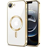 Hython Magnetic Clear for iPhone 16e Case with Camera Lens Protector [Compatible with MagSafe] Luxury Plating Edge Slim Soft TPU Cover Protective Phone Case for iPhone 16e 6.1", Gold