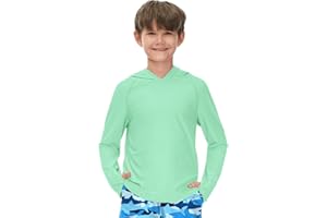 BesserBay Boys Swim Shirt UPF 50+ Hooded Raglan Long Sleeve Thumb Holes Rash Guard Shirt 1-14 Years