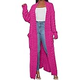 A ADILACA Women's Thin Type Stylish Cable Knit Cardigan with 2-Pockets, Women's Extra Long Ankle Length Sweater