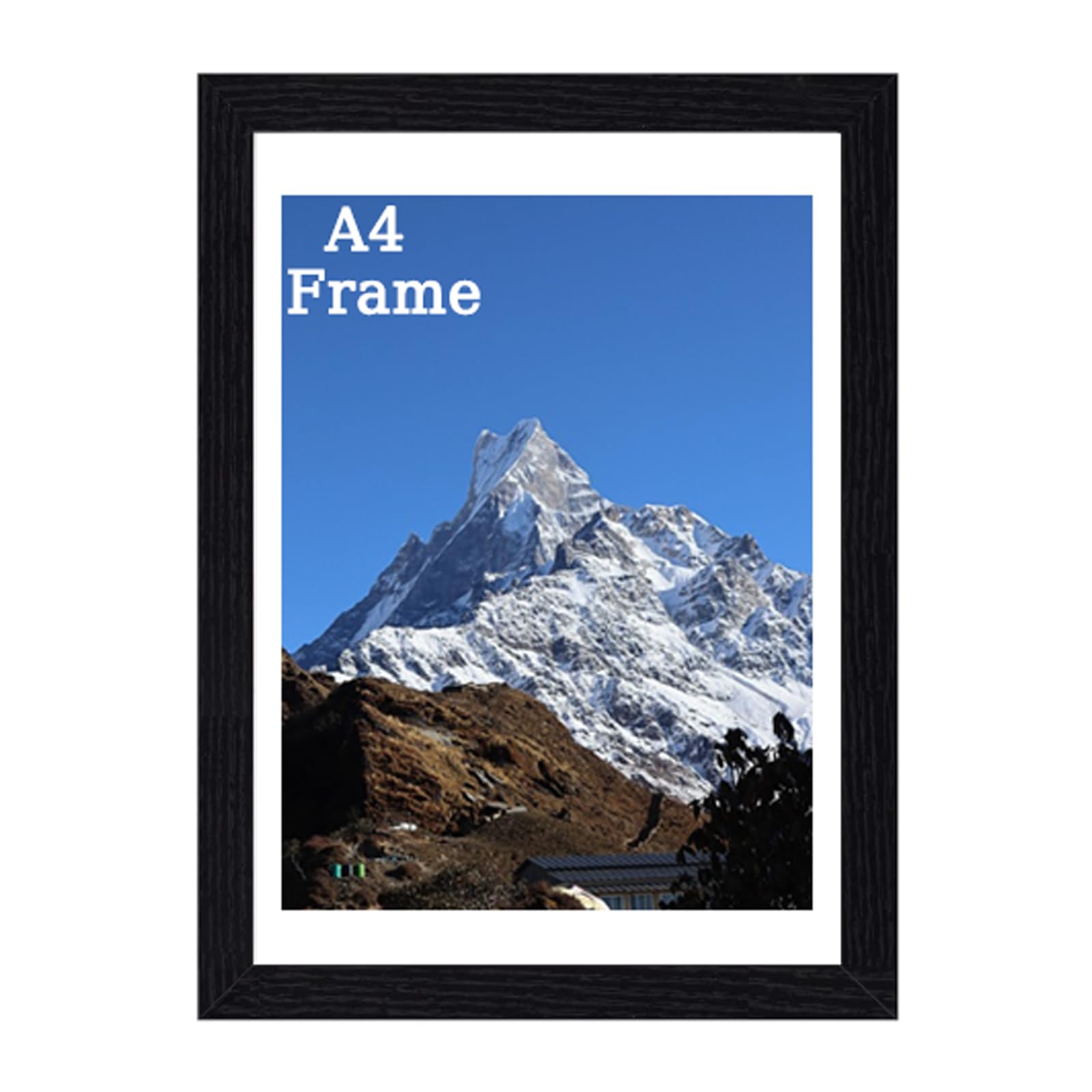 A4 Photo Frames - Picture Frames, Black Wood Grain Photo Frame, Versatile 21 x 29.7cm Certificate Frame with Plexiglass, Art Print Frames for Tabletop and Wall Mounting (Black)