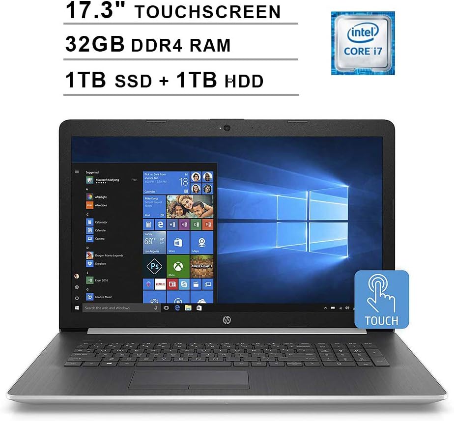 2020 HP Pavilion Newest 17 17.3 Inch HD+ SVA Touchscreen Laptop (Intel Quad Core i7-8565U up to 4.6 GHz, 32GB RAM, 1TB SSD + 1TB HDD, Intel UHD Graphics 620, DVD, Bluetooth, WiFi, HDMI, Windows 10)