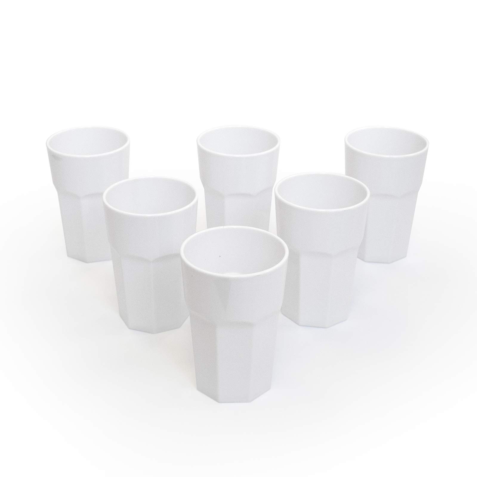 omada Design Set of 6 Glass or Long Drink Plastic Cups, 14,95 OZ, 4,91 inch Tall, shatterproof, Octagonal, Stackable and Dishwasher Safe, White