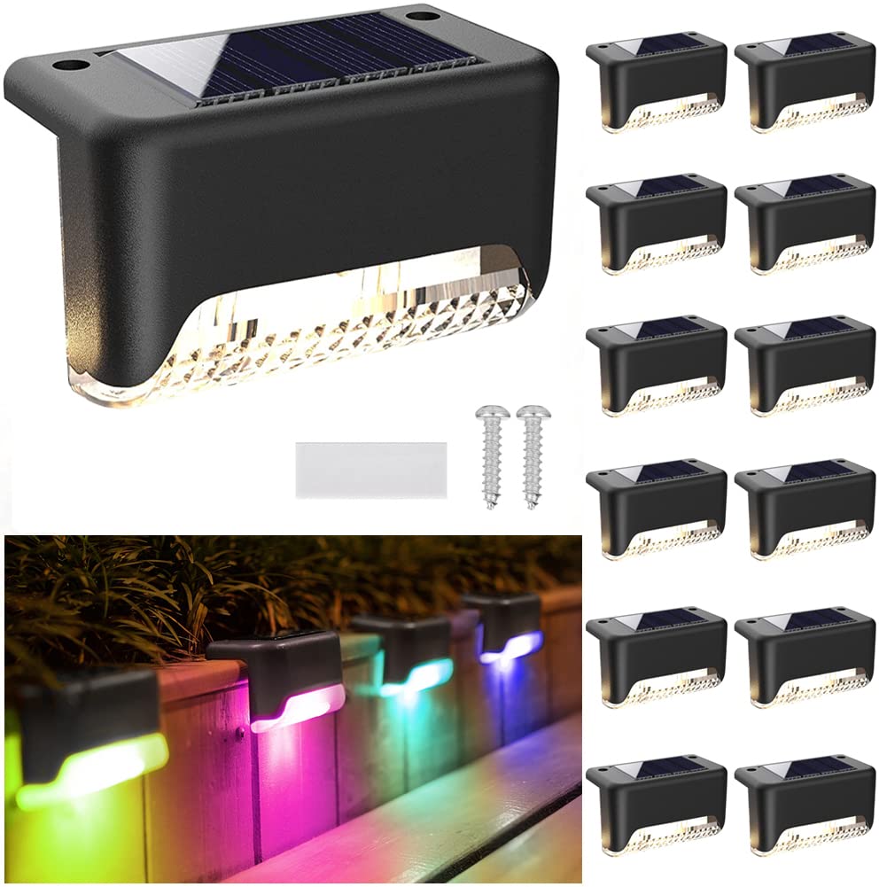 XhuangTech Solar Deck Lights Outdoor 12 Pack, Solar Step Lights Waterproof LED Solar Powered Outdoor Lights for Deck Stair Fence Railing Wall Garden Backyard (Multicolor) โ image 1