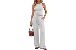 Trendy Queen Womens 2 Piece Outfits Sweatsuit Lounge Sets Sleeveless Tank Tops Summer Vacation Wide Leg Pants Tracksuits