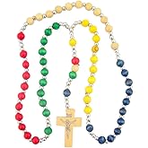 Wooden Rainbow Colorful Prayer Bead Mission Rosary, 15 Inch
