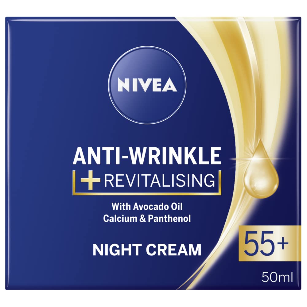 NIVEA Anti-Wrinkle and Revitalising Night Cream (50ml), Overnight Moisturiser for 55+ Skin, With Calcium, Avocado Oil, and Panthenol for Enhanced Skin Care