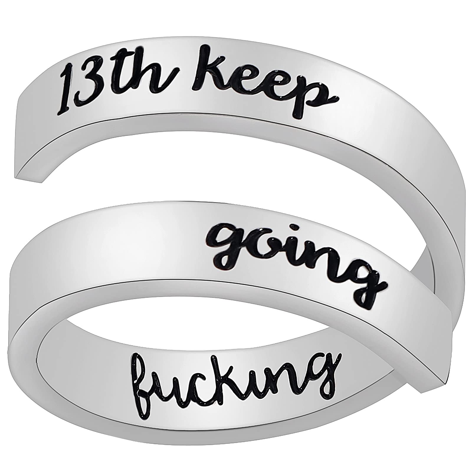 YooAi Inspirational Ring djustable Stainless Steel Rings Engraved Birthday Gift for Women Girls 13th Keep Going